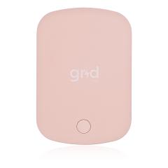 Batería externa inalámbrica Grid Hitch 5000mAh en rosa con etiqueta USB-C, ideal para mayoristas en Guatemala.