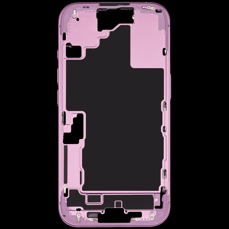 Reparación de marco medio con botones en Guatemala para iPhone 16 versión US usado en color rosa.