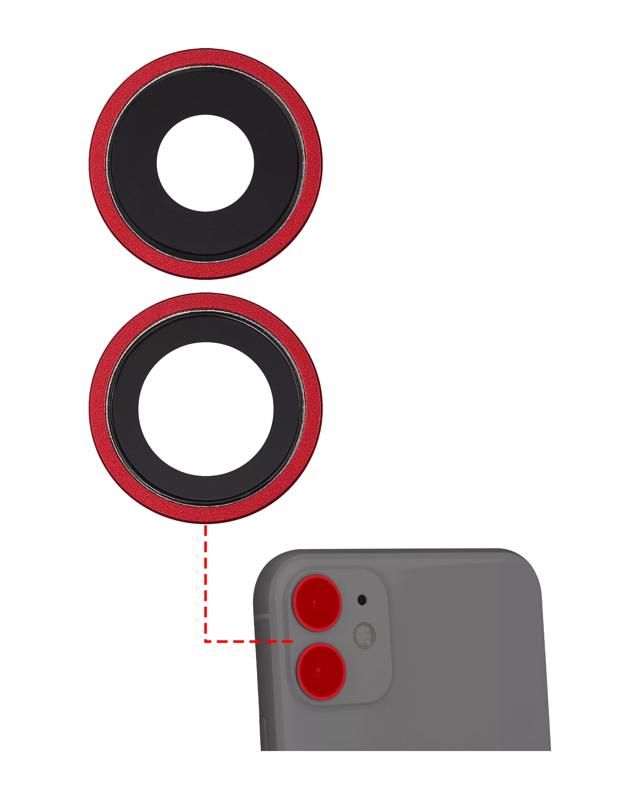 Lente de camara trasera con soporte y bisel para iPhone 11 (Rojo)