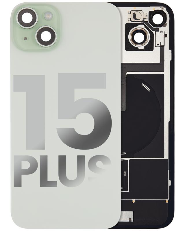 Tapa trasera para iPhone 15 Plus con placa de acero, NFC, MagSafe y flex de linterna (Verde, Original usado grado A)