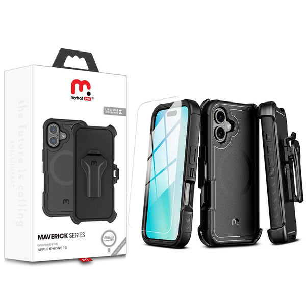 MYBAT MAVERICK ANTIMICROBIAL MAGSAFE CON HOLSTER IPHONE 16 NEGRO