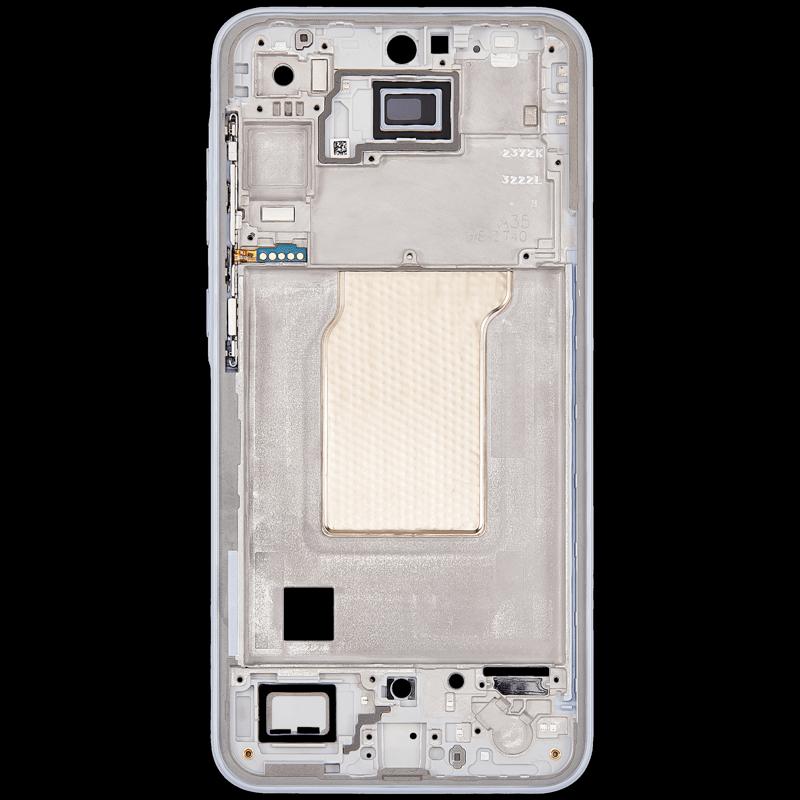 Carcasa intermedia compatible Samsung Galaxy A35 en Guatemala, reparación de partes y componentes Samsung en Iceblue.