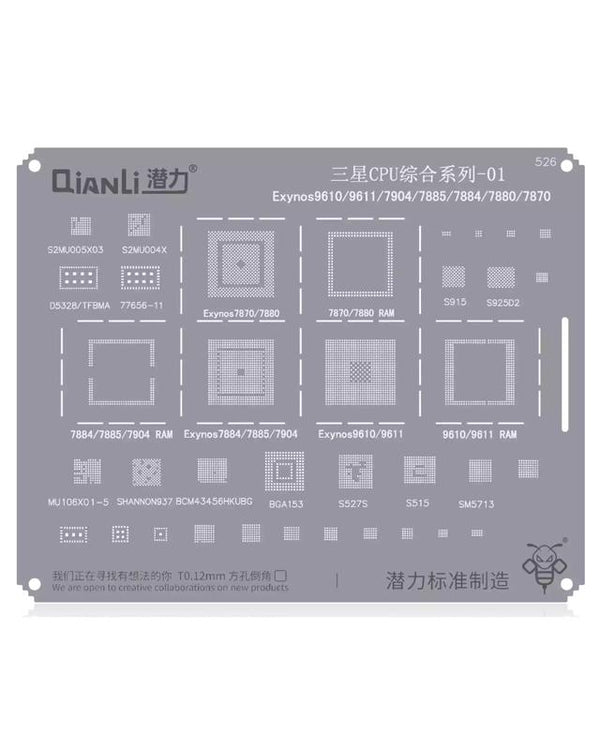 Plantilla Bumblebee (QS526) para reparación de CPU Samsung Exynos en Guatemala.