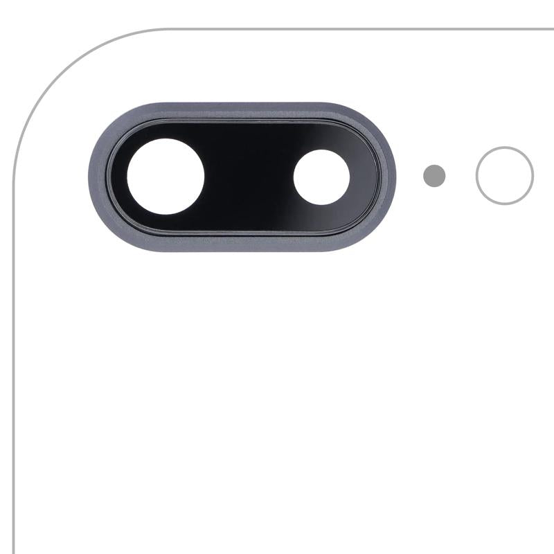 Reparación de cámara trasera para iPhone 8 Plus en Guatemala - Lente de cámara trasera con soporte y bisel (Paquete de 10) en color Space Gray.