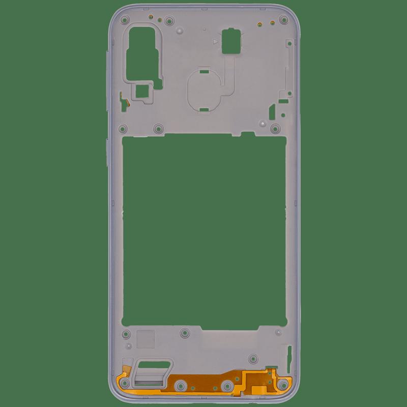 Encuentra la carcasa de marco medio para Samsung Galaxy A40 en Guatemala en Aftermarket Plus, garantizada y en color blanco.