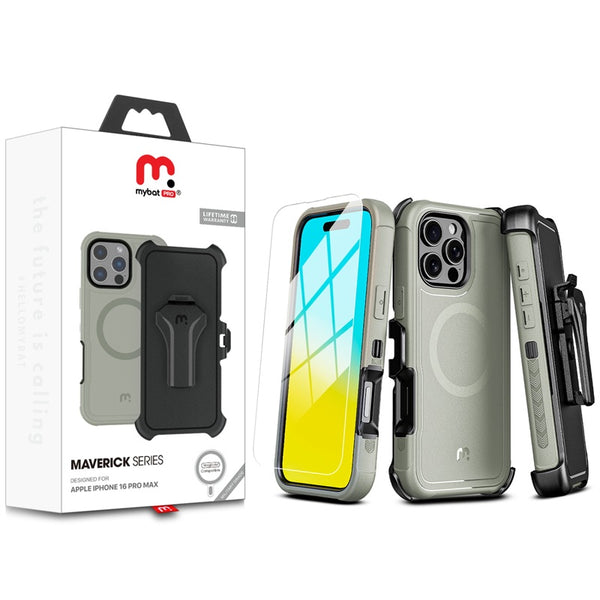 MYBAT MAVERICK ANTIMICROBIAL MAFSAFEE CON HOLSTER IPHONE 16 PRO MAX GRIS