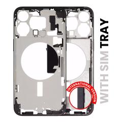 Estructura media con botón de encendido y volumen para iPhone 15 Pro Max en Guatemala, disponible en calidad grado A y color negro, OEM Pull.