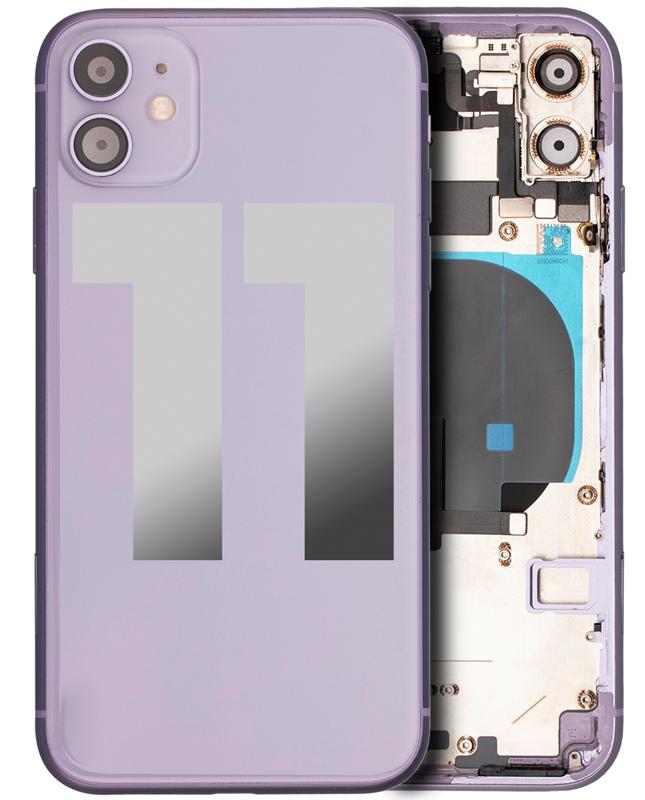 Tapa trasera con componentes pequeños pre-instalados para iPhone 11 (Usada original grado A) (Morado)