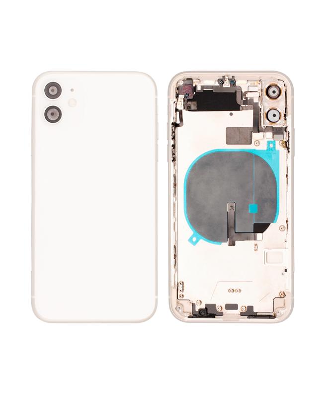 Tapa trasera para iPhone 11 con componentes pequeños pre-instalados (Usada original Grado C) (Blanco)