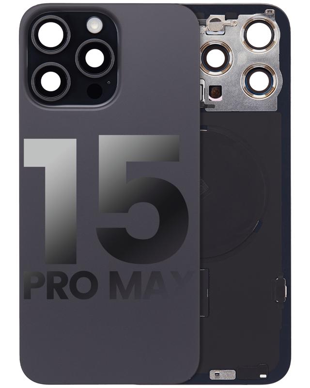 Tapa trasera con placa, carga inalambrica NFC y MagSafe, iman y flex de linterna para iPhone 15 Pro Max (Original usada, grado A) (Titanio negro)