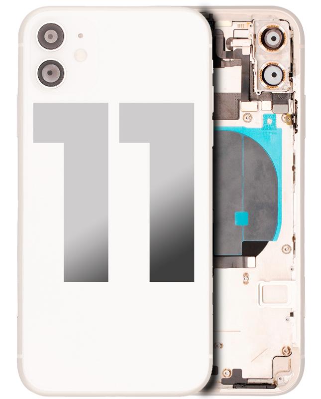 Tapa trasera para iPhone 11 con componentes pequeños pre-instalados (Usada original Grado C) (Blanco)