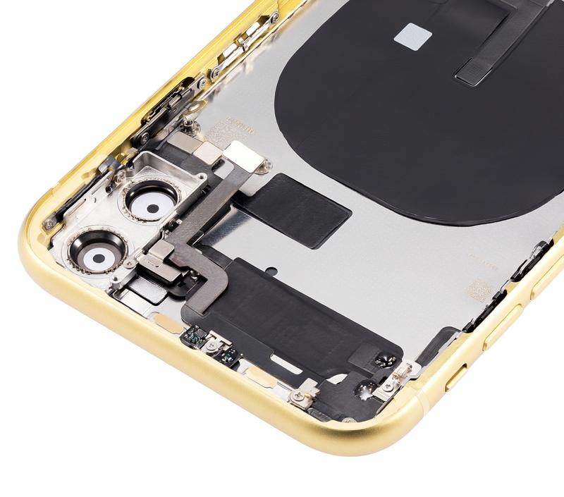 Tapa trasera con pequeños componentes pre-instalados para iPhone 11 (Amarillo)