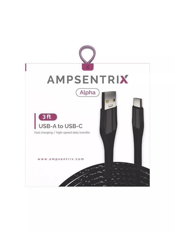 Cable USB Tipo C a USB Tipo A de 3 ft (AmpSentrix) (Alpha) (Negro)