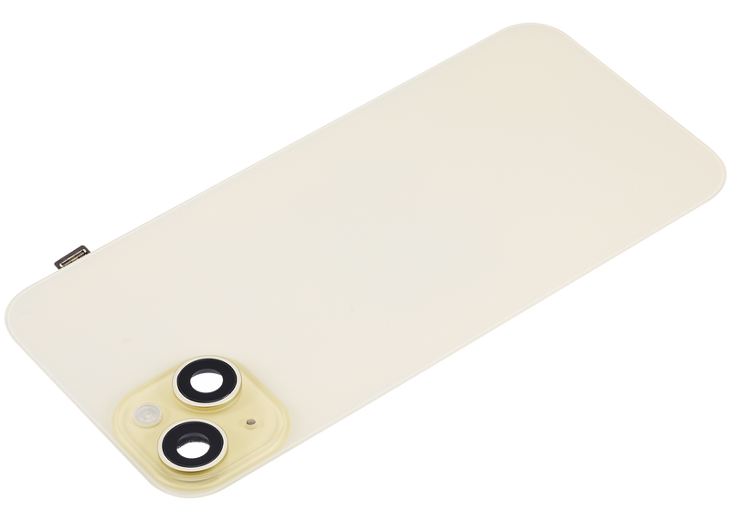 Tapa trasera para iPhone 15 Plus con placa de acero, NFC inalambrico, magnetico MagSafe y flex de linterna (Amarillo)