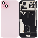 Tapa trasera para iPhone 15 Plus con placa metalica, carga inalambrica NFC, iman MagSafe y flex de linterna (Rosa)