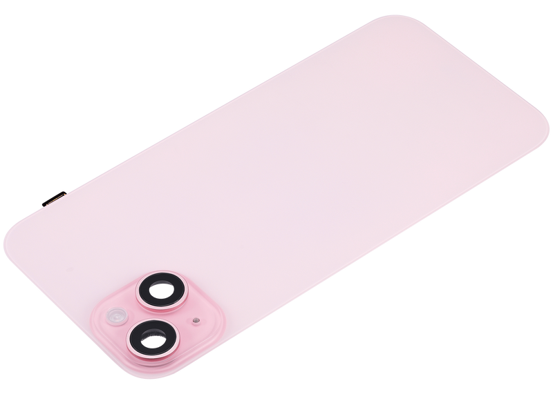 Tapa trasera para iPhone 15 Plus con placa metalica, carga inalambrica NFC, iman MagSafe y flex de linterna (Rosa)