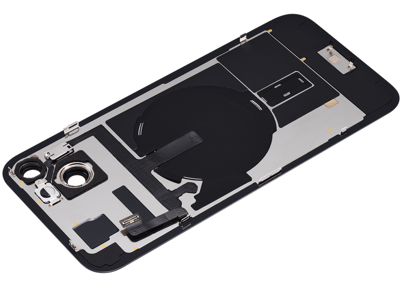 Tapa trasera con placa de acero, iman MagSafe NFC y flex de linterna para iPhone 15 Plus (Sin logo) (Azul)