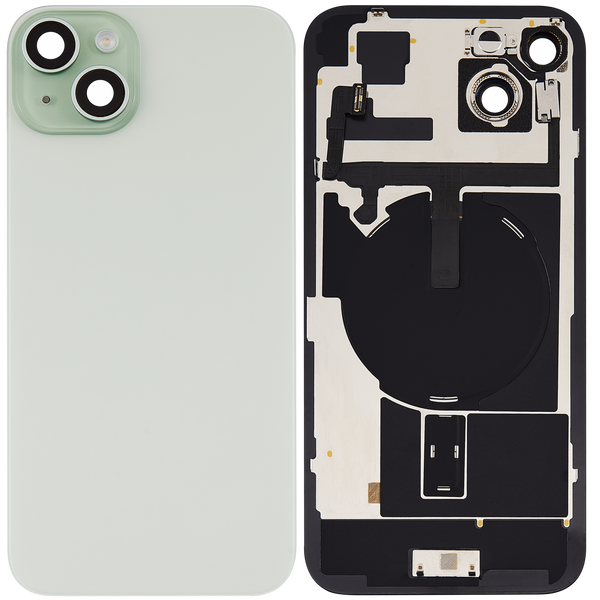 Tapa trasera con placa de acero, carga inalambrica NFC MagSafe y flex de linterna para iPhone 15 Plus (Verde)