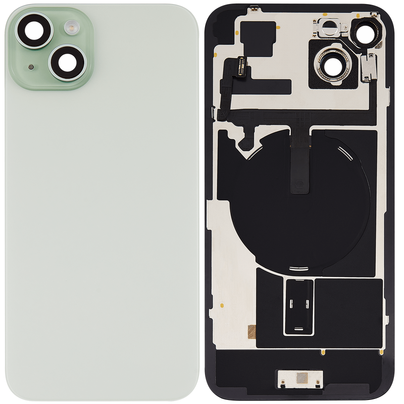 Tapa trasera con placa de acero, carga inalambrica NFC MagSafe y flex de linterna para iPhone 15 Plus (Verde)