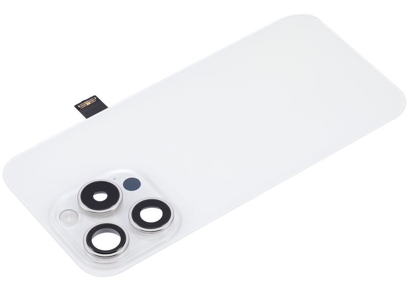 Tapa trasera con placa de acero, carga inalambrica NFC y MagSafe, iman y flex de linterna para iPhone 15 Pro (Blanco Titanio)