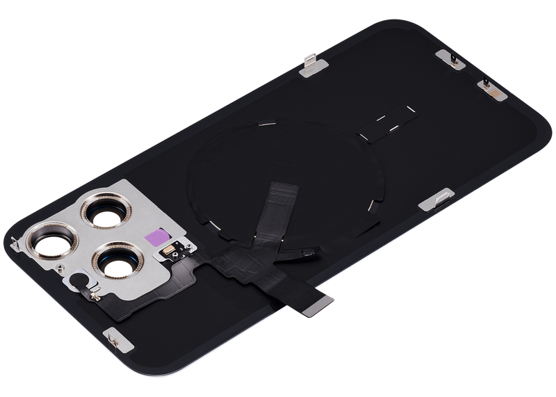 Tapa trasera para iPhone 15 Pro Max con placa, carga inalambrica NFC, MagSafe y flex de linterna (Negro Titanio)