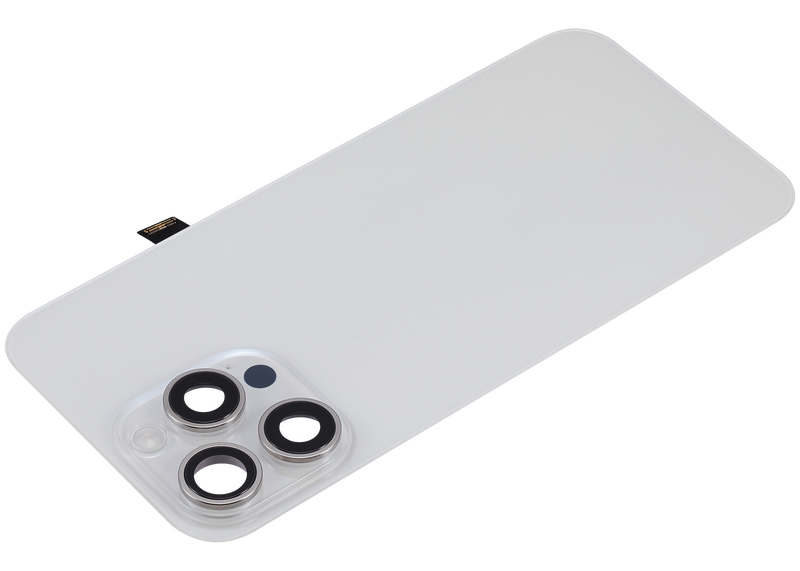 Tapa trasera con placa de acero, NFC, MagSafe y flex de linterna para iPhone 15 Pro Max (Blanco Titanio)