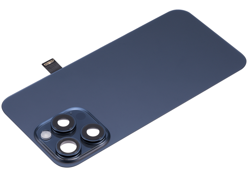 Tapa trasera con placa de acero y carga inalambrica NFC MagSafe para iPhone 15 Pro Max sin logo (Titanio Azul)