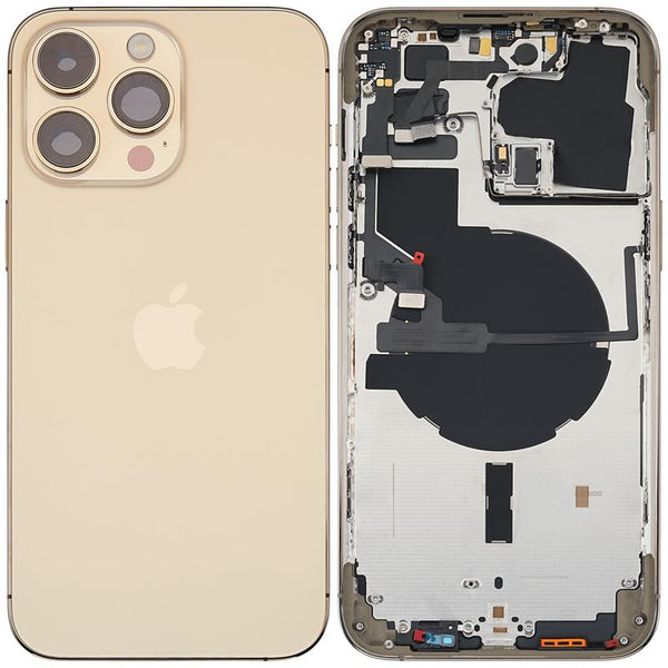 Tapa trasera para iPhone 14 Pro Max con componentes pequeños pre-instalados (Versión Internacional) color Dorado