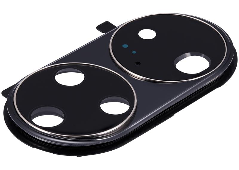 Lente de camara trasera con soporte para Huawei P50 Pro (Negro Dorado)