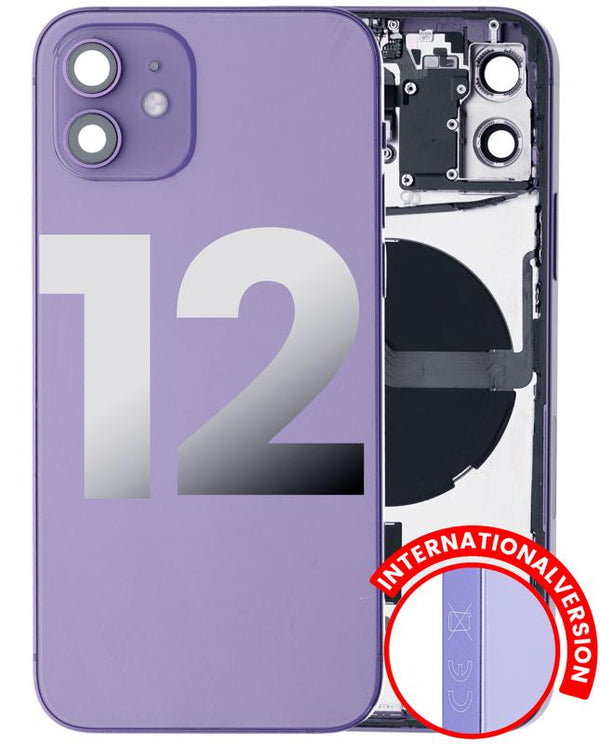 Tapa trasera con componentes pequenos pre-instalados para iPhone 12 (Version Internacional) (Usada Original Grado C) (Morado)