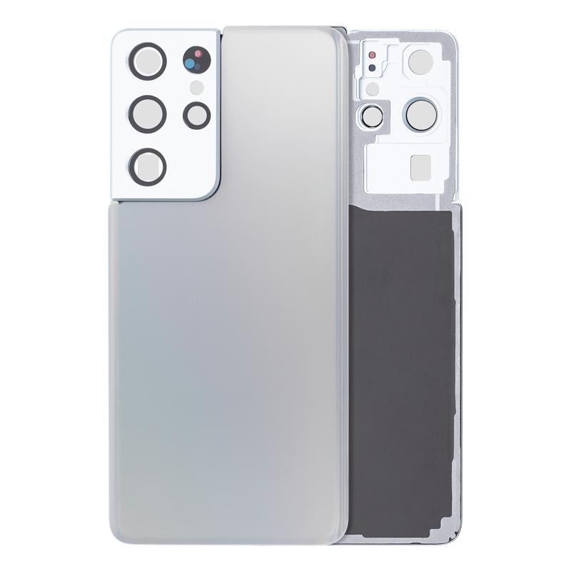 Tapa trasera con lente de camara para Samsung Galaxy S21 Ultra (Original) (Plata fantasma)