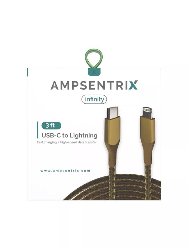 Cable USB Tipo C a Lightning de 3 ft (AmpSentrix) (Infinity) (Dorado)