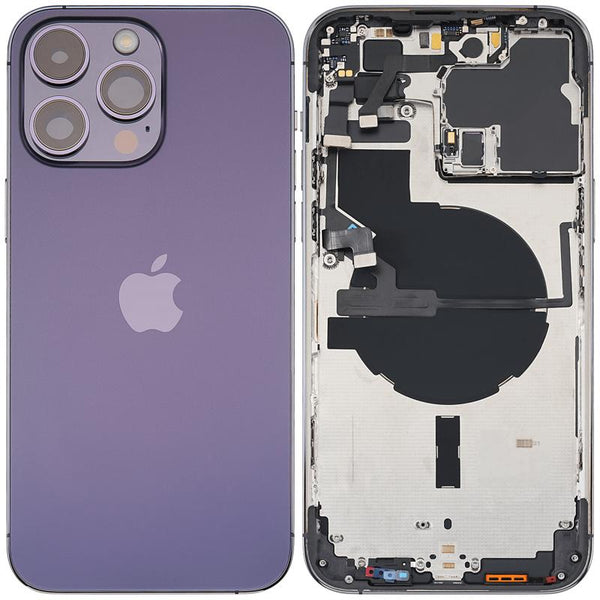 Tapa trasera para iPhone 14 Pro Max con componentes pequenos pre-instalados (Versión Internacional) (Usado OEM Grado A) (Purpura Profundo)