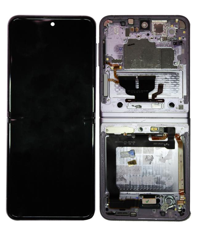 Pantalla OLED para Samsung Galaxy Z Flip 3 5G con marco (Usada OEM Grado B/C) (Lavanda)