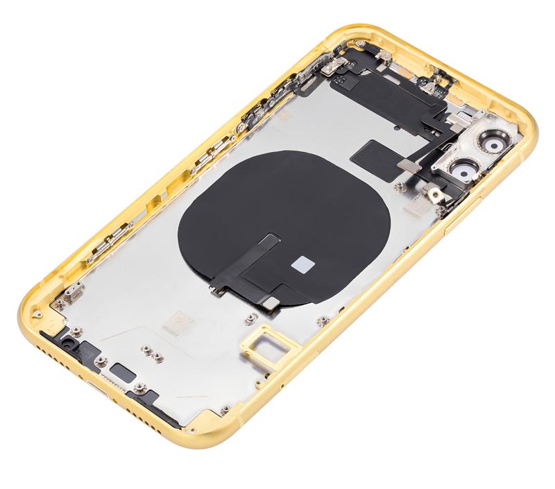 Tapa trasera con pequeños componentes pre-instalados para iPhone 11 (Amarillo)