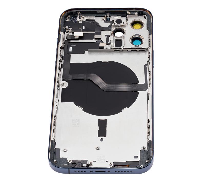 Tapa trasera con componentes pequeños pre-instalados para iPhone 12 Pro Max (Versión EE.UU.) (Sin Logo) (Azul Pacifico)