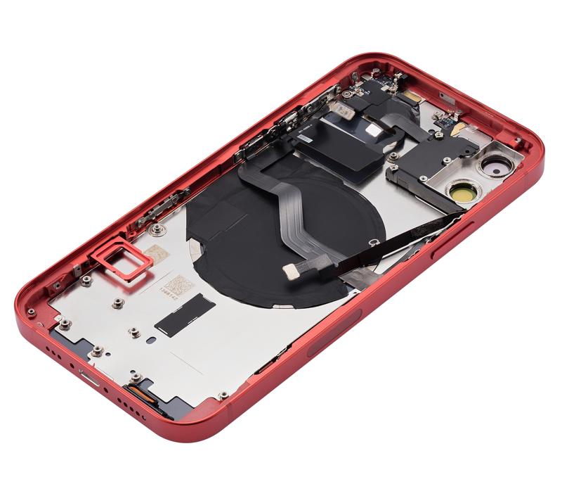 Tapa trasera para iPhone 12 con componentes pequenos pre-instalados (Version US) (Sin logo) (Rojo)