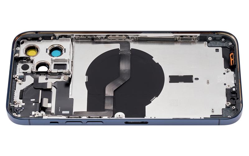 Tapa trasera con componentes pequeños pre-instalados para iPhone 12 Pro Max (Versión EE.UU.) (Sin Logo) (Azul Pacifico)