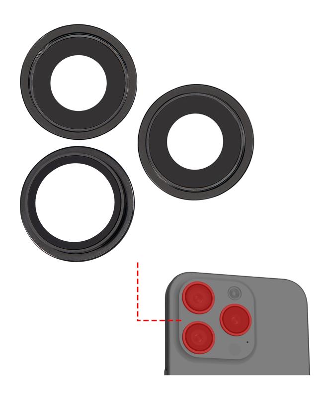 Lente de Camara Trasera con Soporte y Bisel para iPhone 15 Pro Max (Juego de 3 Piezas) (Negro Titanio)