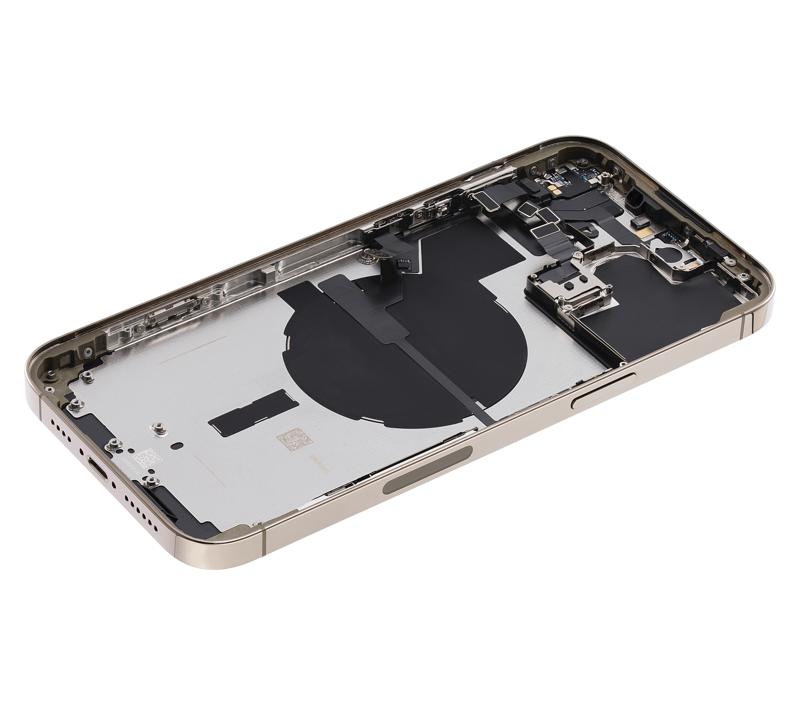 Tapa trasera para iPhone 14 Pro Max con piezas pequenas pre-instaladas (Version EE.UU.) (Usada original calidad A) (Dorado)