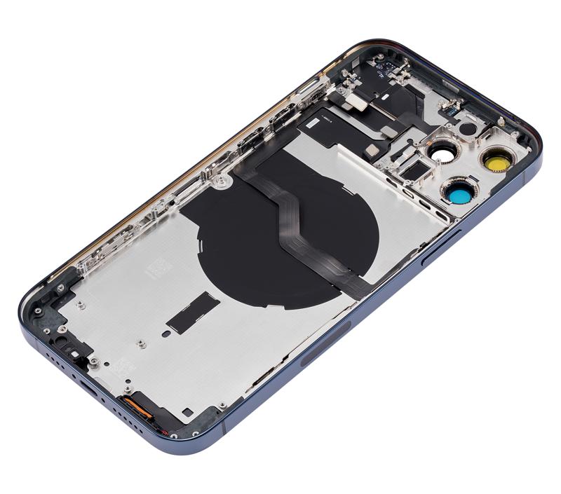 Tapa trasera con componentes pequeños pre-instalados para iPhone 12 Pro Max (Versión EE.UU.) (Sin Logo) (Azul Pacifico)