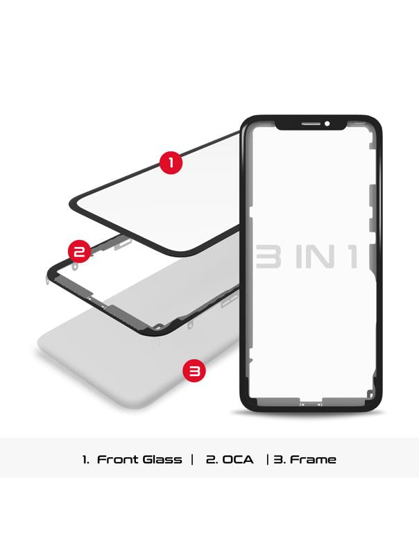 Cristal frontal con marco y OCA pre-instalado para iPhone XR (Paquete de 2)