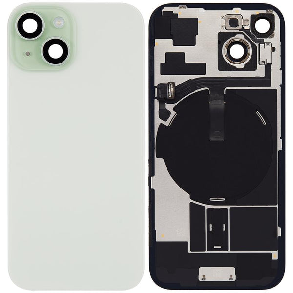 Tapa trasera con placa de acero, NFC, Magneto MagSafe y Flex de linterna para iPhone 15 (Verde)