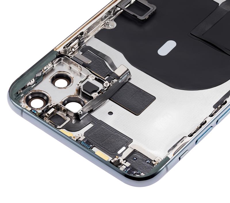 Tapa trasera con componentes pequenos pre-instalados para iPhone 11 Pro Max (Sin logo) (Verde medianoche)