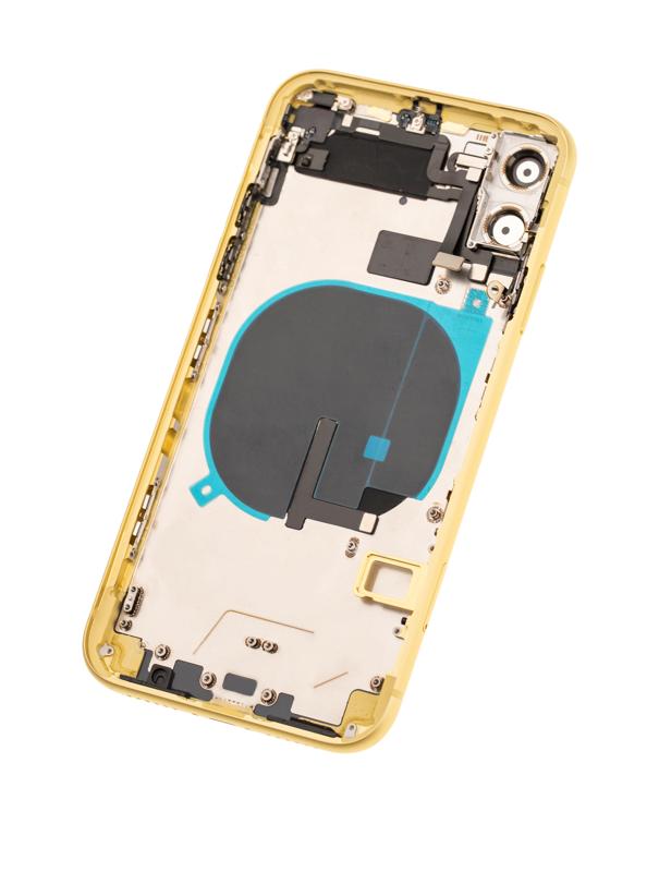 Tapa trasera con componentes pequenos pre-instalados para iPhone 11 (Usada, original, grado C) (Amarillo)