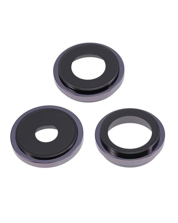 Lente de camara trasera con soporte y bisel para iPhone 14 Pro / 14 Pro Max (Morado oscuro) (Set de 3 piezas)