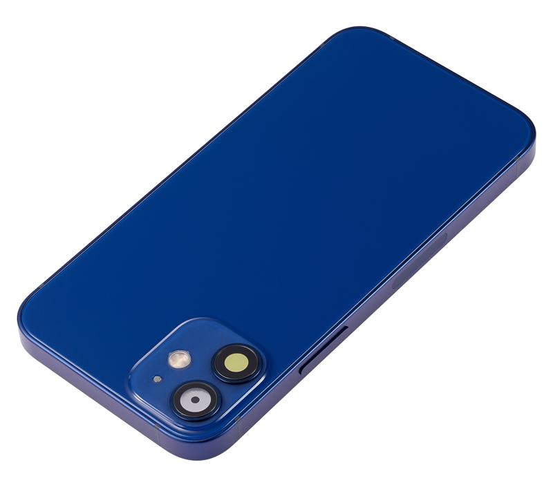 Tapa trasera para iPhone 12 Mini azul con componentes pequenos preinstalados