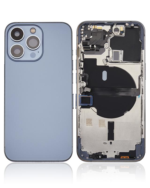 Tapa trasera para iPhone 13 Pro con componentes pequenos pre-instalados (Version US) (Sin logo) (Azul Sierra)