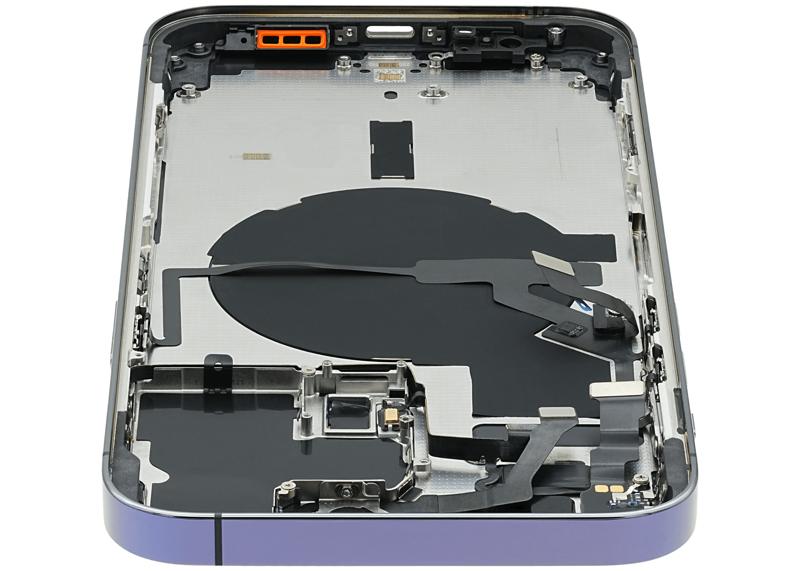 Tapa trasera para iPhone 14 Pro Max con componentes pequenos pre-instalados (Versión Internacional) (Usado OEM Grado A) (Purpura Profundo)