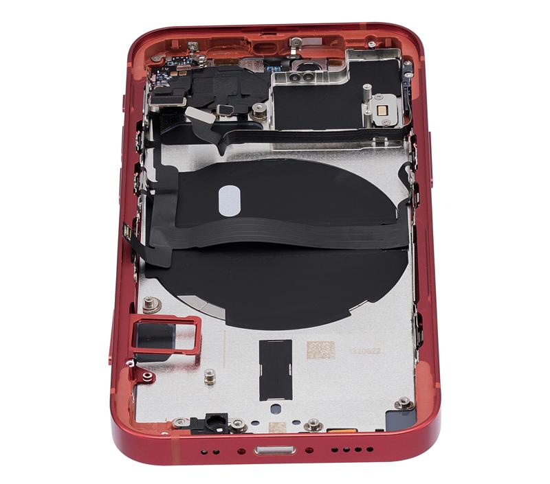 Tapa trasera con componentes pequenos pre-instalados para iPhone 13 Mini (Version US) sin logo (Rojo)